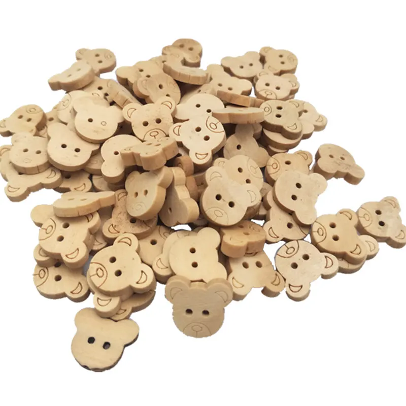 20Pcs/50Pcs/100Pcs Decorative Bear Wooden Buttons Natural Teddy Bear Charms 2Holes Wood Sewing Buttons for Children  7NK247 4