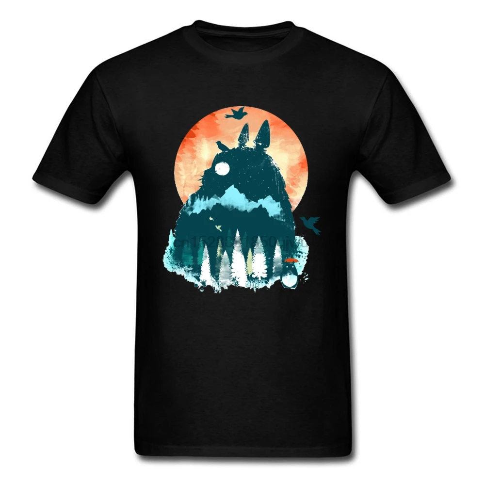 Акварельный пейзаж Тоторо горный лес печатные футболки Spirit Away Studio Ghibli Аниме Camisa