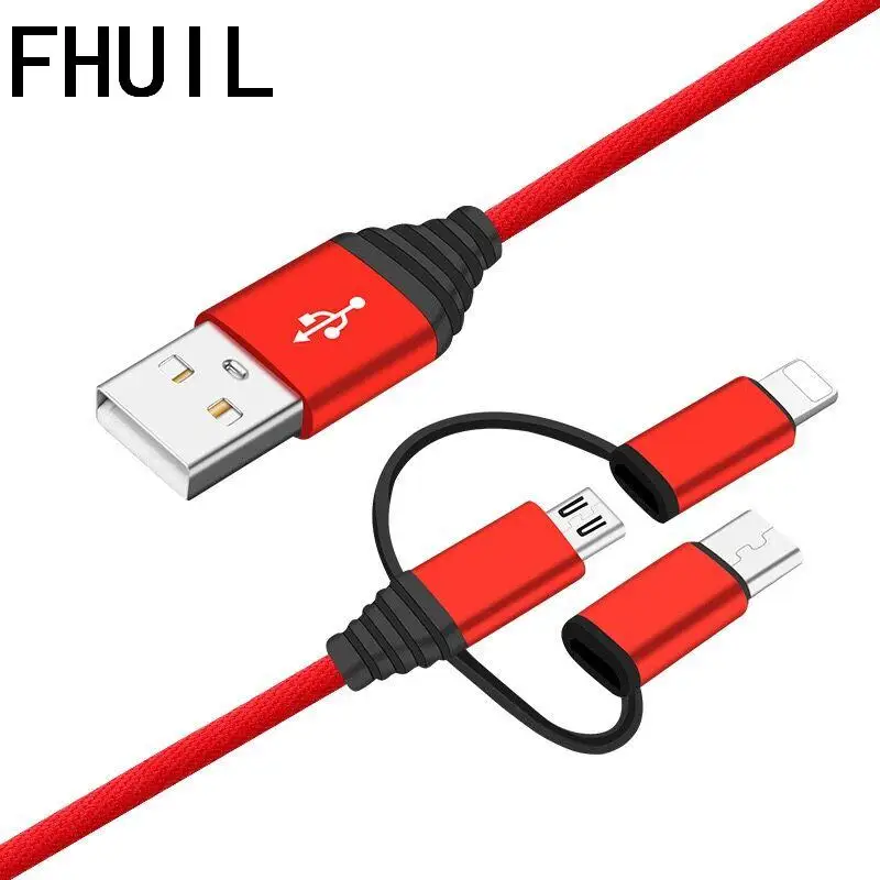 

Micro USB Type-C 8 pin 3in1 For iPhone 7 8 6S Plus XS MAX XR For Xiaomi Samsung HUAWEI Qualcomm Quick Charge Mobile Phone Cable