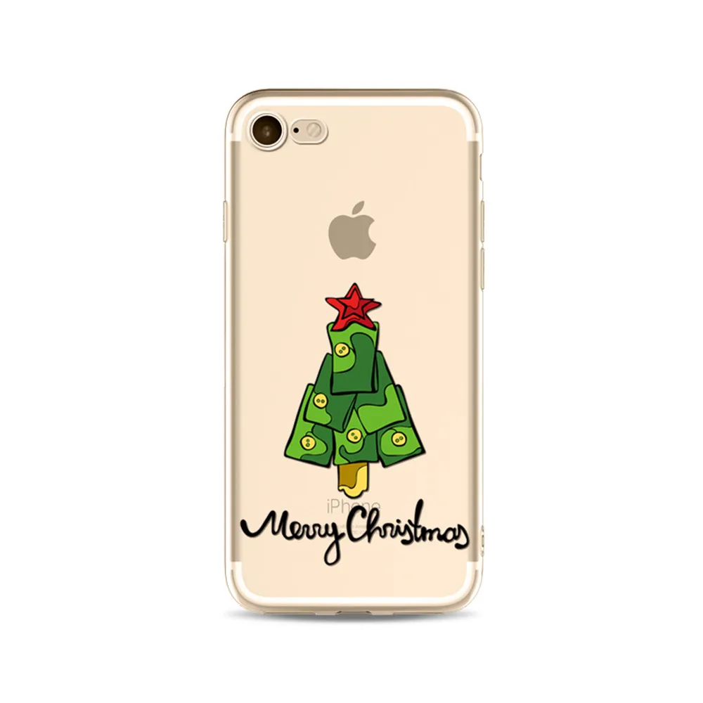 IMIDO Hot Selling Merry Christmas Tree Deer Design i7 i7Plus Phone Case Soft Transparent TPU Cover For iPhone X |