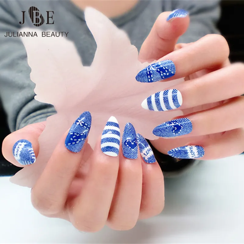 

New Arrival Stiletto Nail Tips 24pcs Full Cover False Salon Nail Tips Stiletto Long Artificial Fake Fuax Ongles With Free Glue