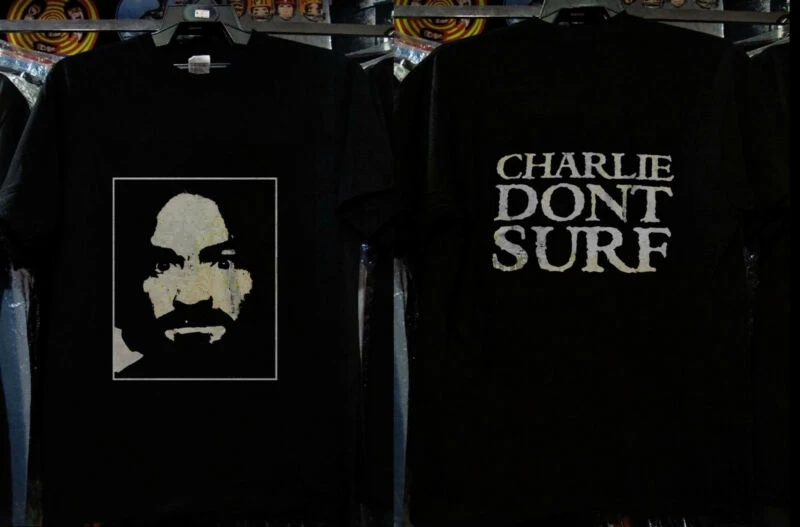 

VTG 90s Charles Manson t-shirt Guns 'N Roses Charlie Don't Surf - reprint tshirt