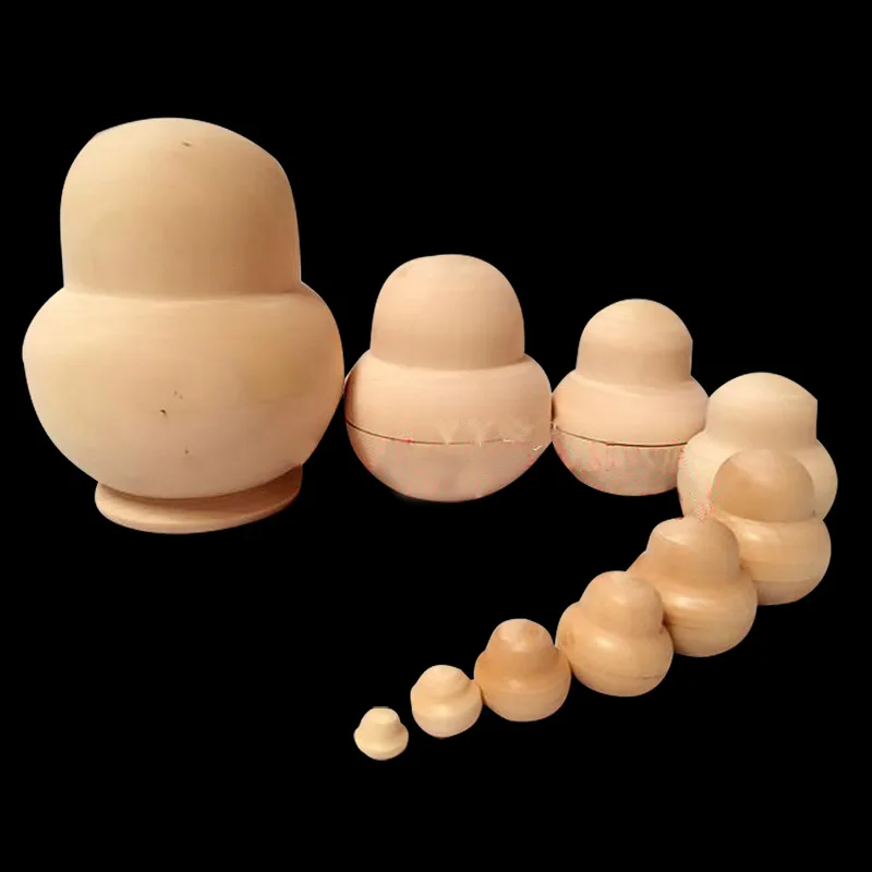 

Hot Selling 10pcs New Design DIY Wooden Unpainted Blank Embryos Russian Dolls Matryoshka Kids Art Gift Sets 88
