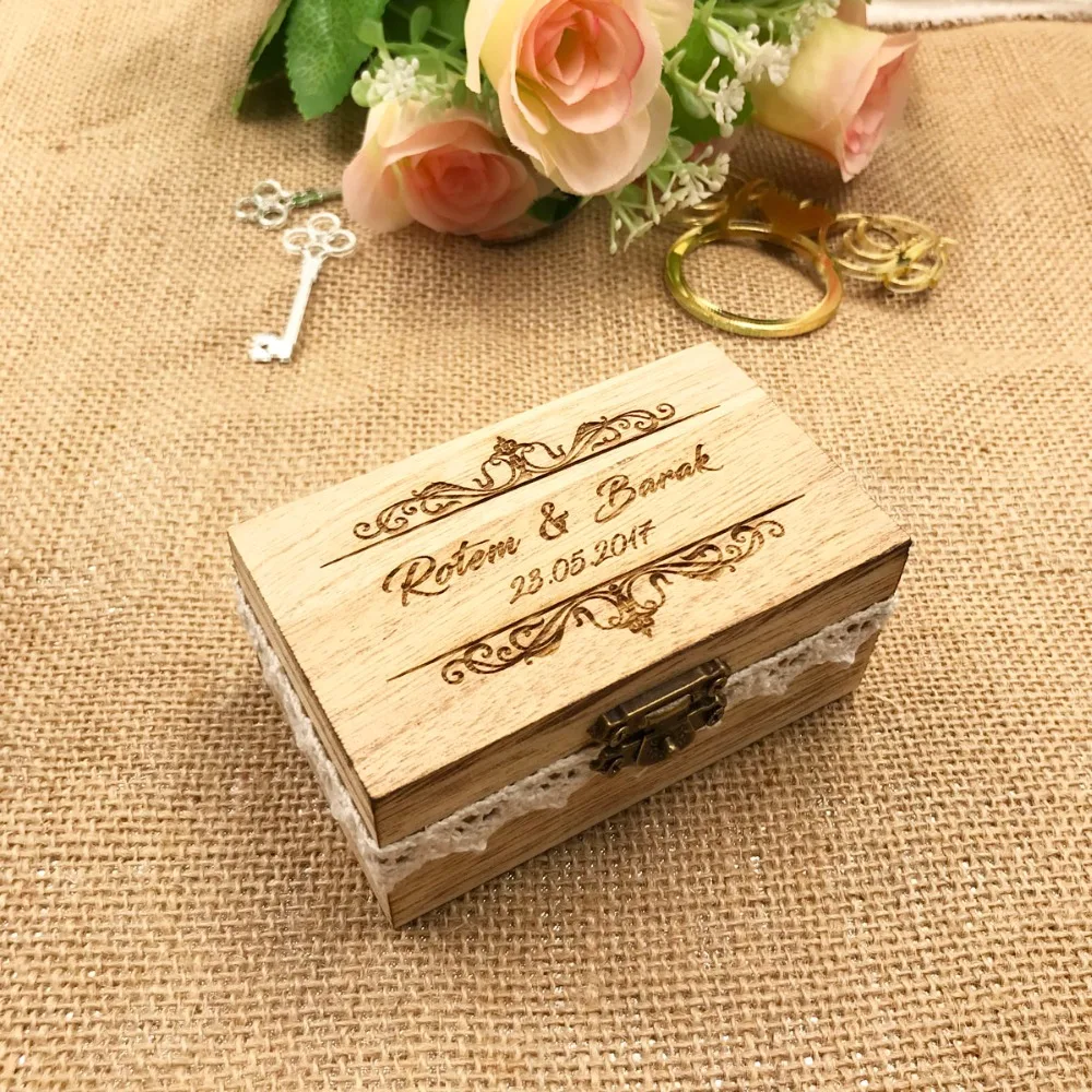 Personalized Rustic Ring Bearer Box Custom Wedding Ring holder vintage Wedding Ring Bearer Pillow Box, Engraved Wooden Ring Box5