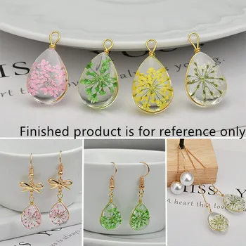 

New 20pcs/lot flowers core decoration glass water drop shape fashion 3D pendant charms diy jewelry earring/necklace accessory