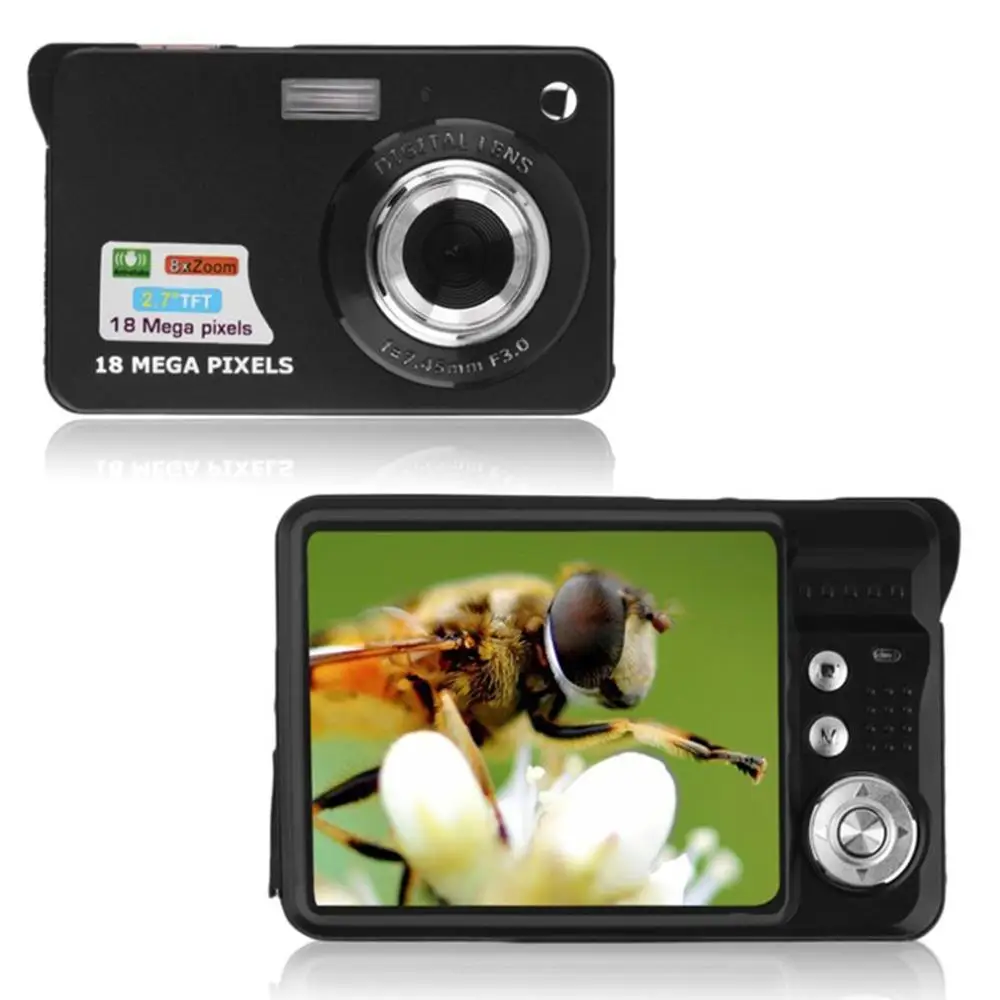 

2.7" TFT LCD Display 18MP 720P 8x Zoom HD Digital Camera Anti-Shake Camcorder Video CMOS 18 million pixels Black US plug