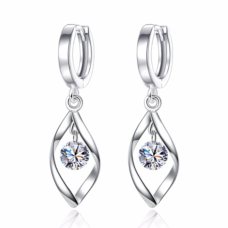 

Gorgeous Earrings Women Twist Design Cubic Zirconia Crystal 925 Sterling Silver Earrings Ladies Female Oorbellen Brincos Jewelry