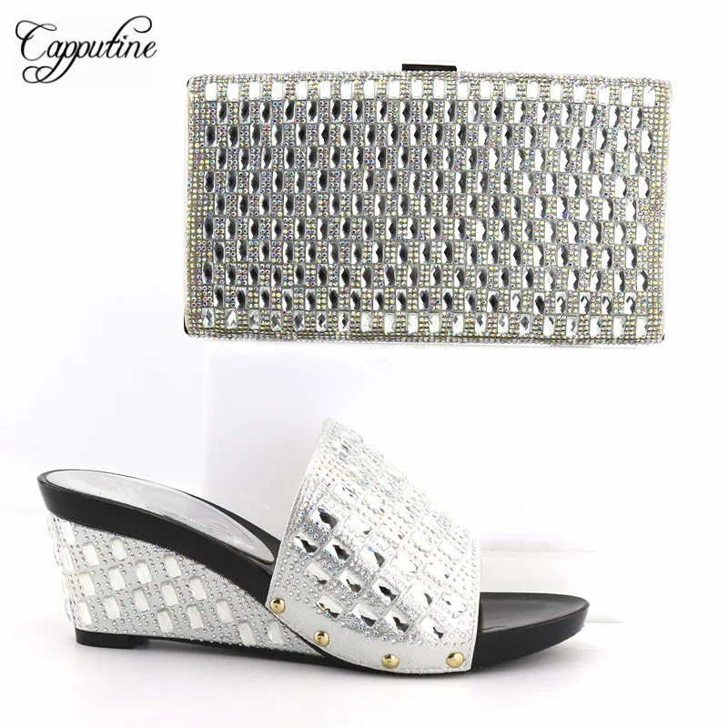Bolso Italiano Y 2017 plata Juego Plata Para Zapatos Fiesta Zapato Capputine A Mujer azul oro Nigeriano Boda Rhinestone La Cielo Color Con Negro wIFqxf0B