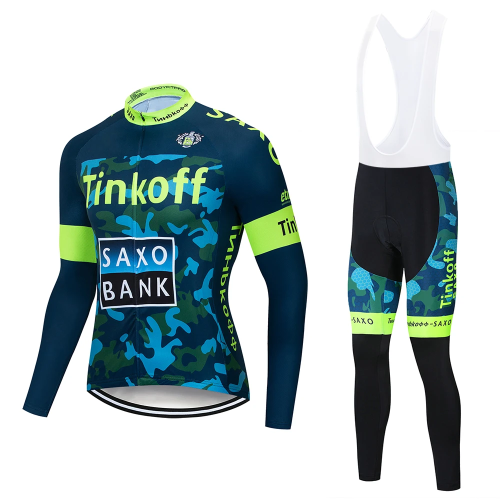 

Tinkoff 2019 New Spring and autumn long sleeve cycling jersey set Ropa Men's bicycle clothing 9D Gel pad Breathable Quick drying