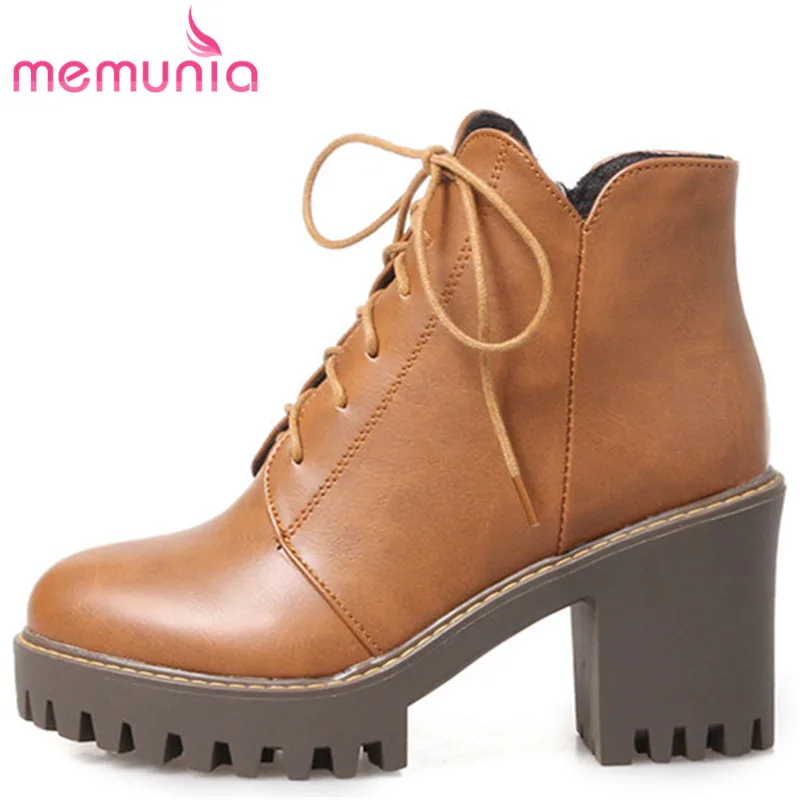 

MEMUNIA 2020 new ankle boots platform boots autumn winter restoring frenulum round toe thick heels women boots
