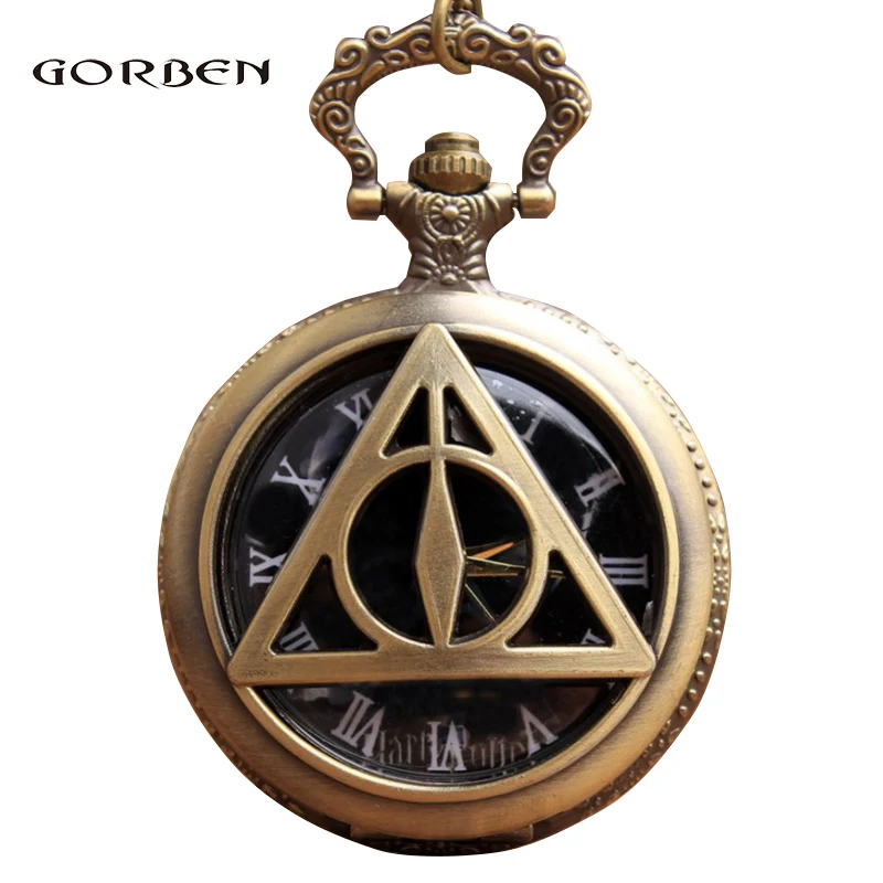 

Bronze The Deathly Hallows Lord Voldemort Pocket Retro Quartz Pocket fob Watch Chain Necklace Pendent Xmas Gift