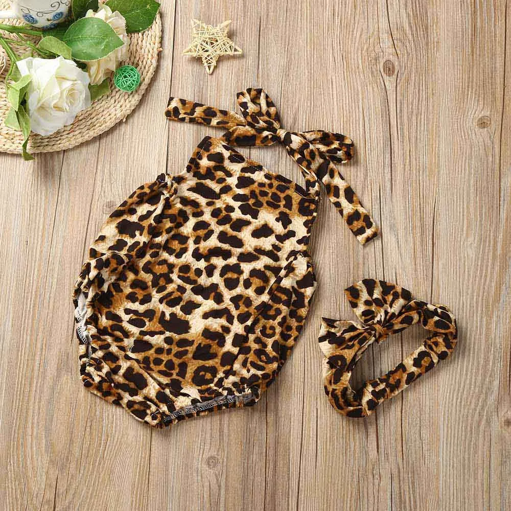 Infant Kids Baby Girl Boy Leopard Romper Jumpsuit +Headband 2PC Set