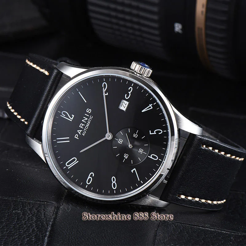 

42mm PARNIS black dial date window automatic STYLISH MENS UHR OROLOGIO watch