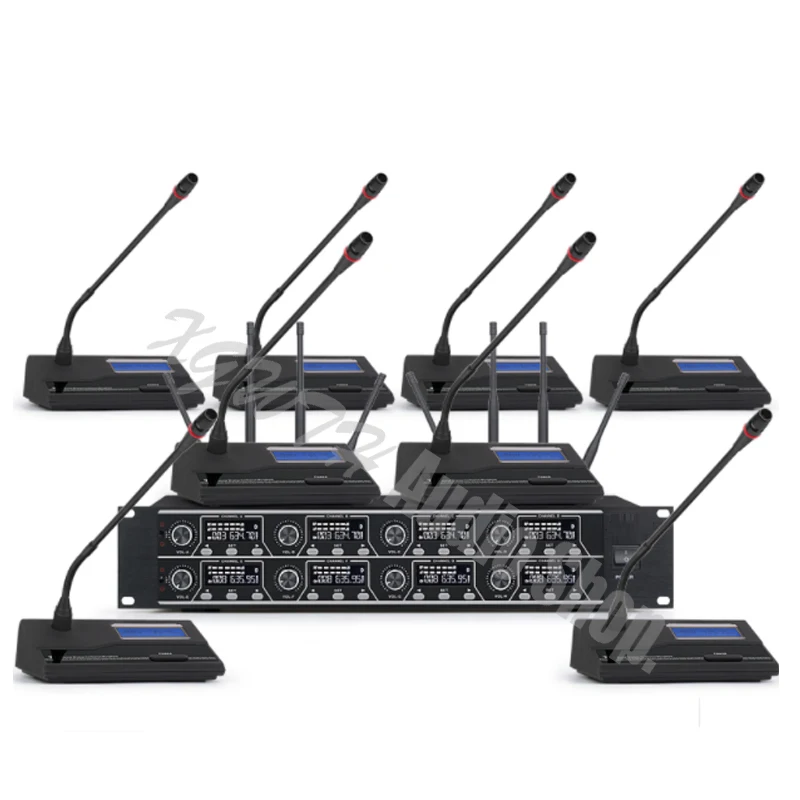 

Беспроводная микрофонная система UHF, восемь конденсаторных микрофонов «гусиная шея», настольный микрофон для встреч с компанией