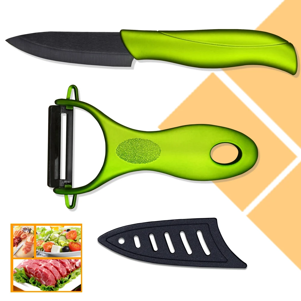 Green peeler kitchen ceramic knife sets 3 inch fruit kitchen knives