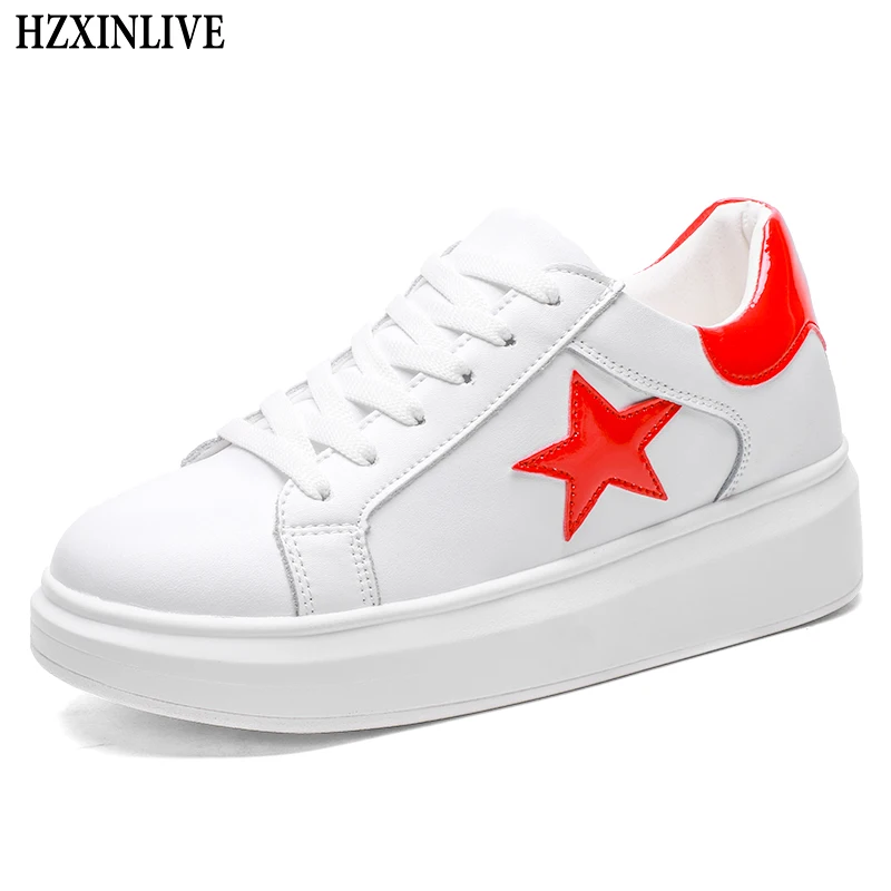 

HZXINLIVE 2018 Summer Women Flats Shoes Lace Up White Pentagram Casual Flats Ladies Platform Vulcanized Shoes Zapatos Mujer G510
