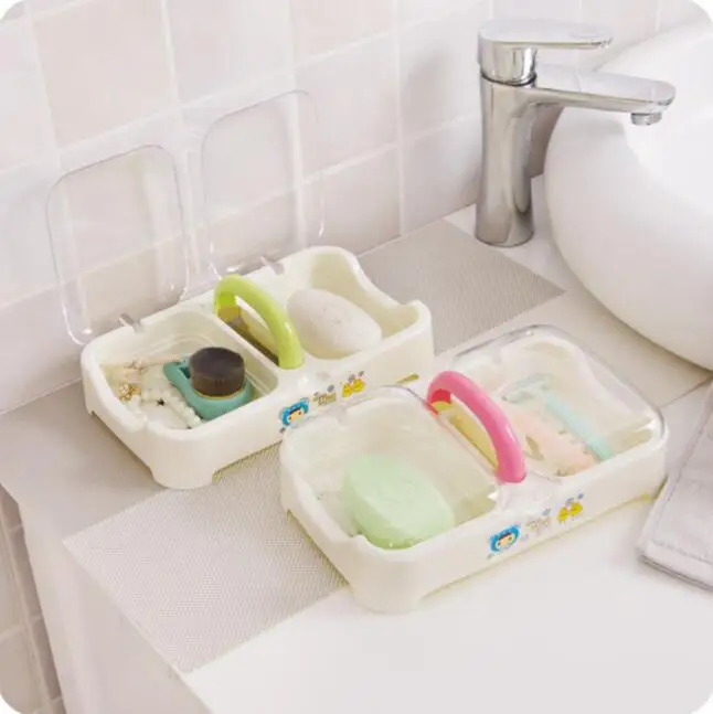 Fashion Portable Soap Holder Large Bathroom Soap Drainer Dishes With Cover Transparent Soap