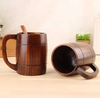 

50pcs Heatproof Classical Wood Work Wooden Beer Tea Coffee Cup Mug Eco-friendly 400ml For Gatherings Party wen5455