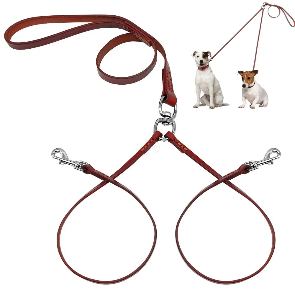 Doppel Hundeleine für Zwei Kleine Hunde Welpen Leder NoTangle Dual