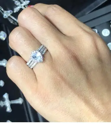 T749 925 sterling silver ring set For Women Cubic Zirconia 3pcs ring sets Pear ring sets