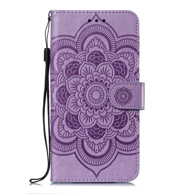 Кожаный чехол XS Max Sun mandala для iPhone XR X XS 7 8, чехол для iPhone 7 8 Plus, чехол-книжка, кошелек, цветочный телефонный корпус - Цвет: Фиолетовый