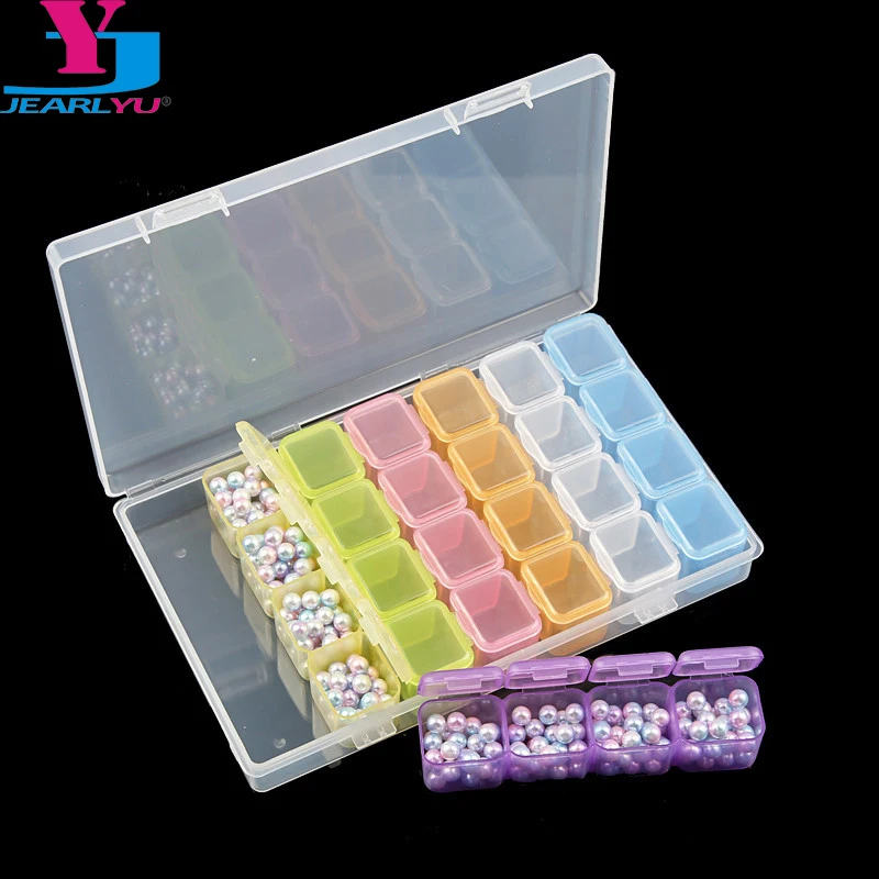  Nail Art Decoration 28 Grid Colorful Adjustable Plastic Organizer Nail Diamonds Rhinestones For Nai