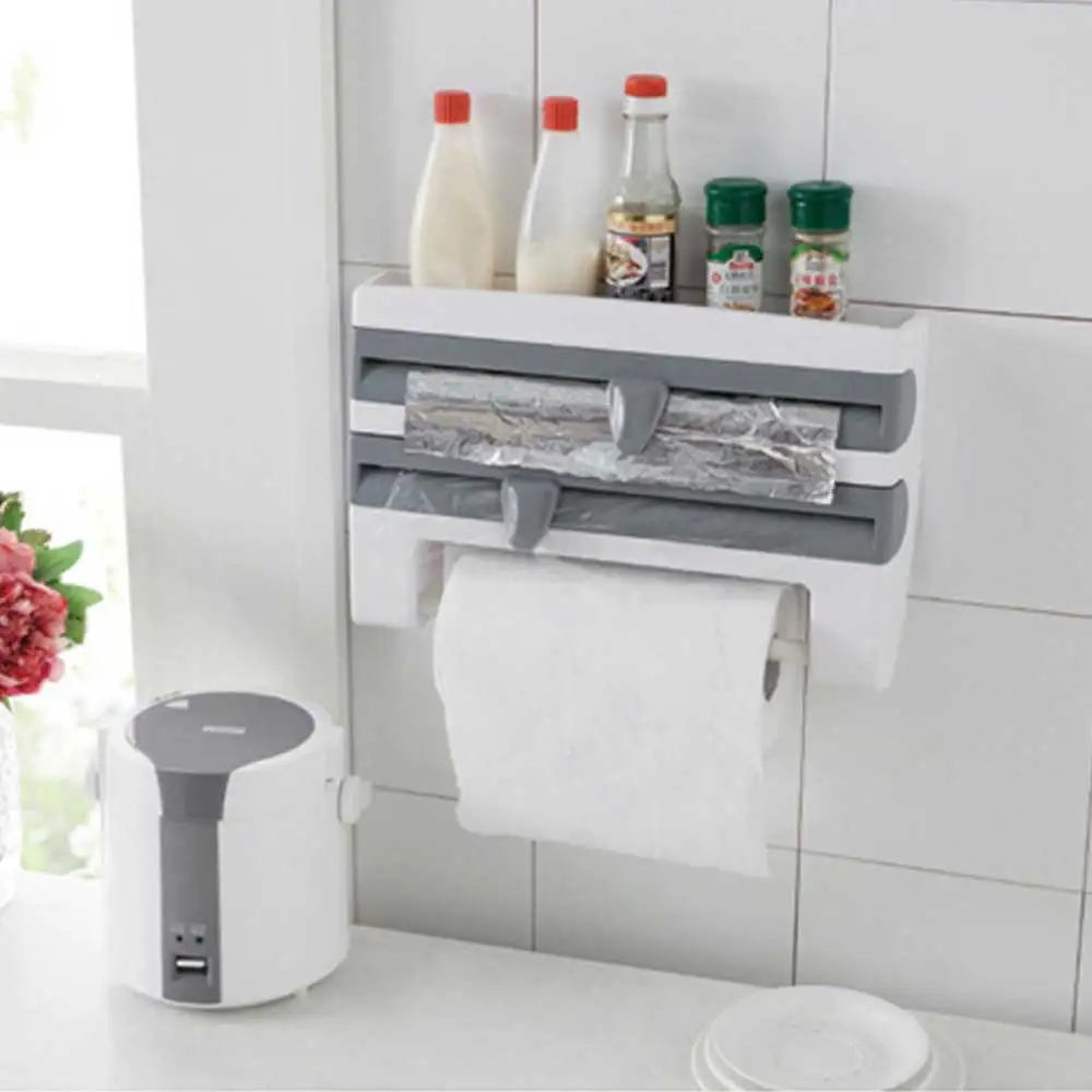 PAWACA منظم مطبخ غشاء تغليف زجاجة صلصة تخزين رف القصدير احباط حامل المناشف الورقية رف مطبخ البلاستيك التفاف قطع