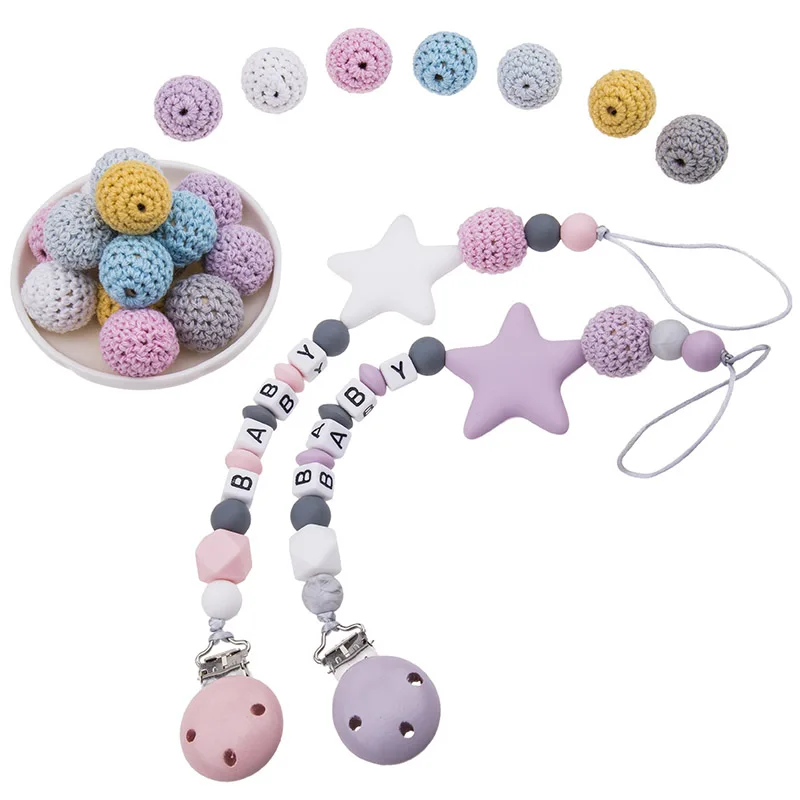 

Crochet Beads Can Chew Wood Beads 20mm DIY Teething Necklace Pacifier Chains Accessories Baby Teether