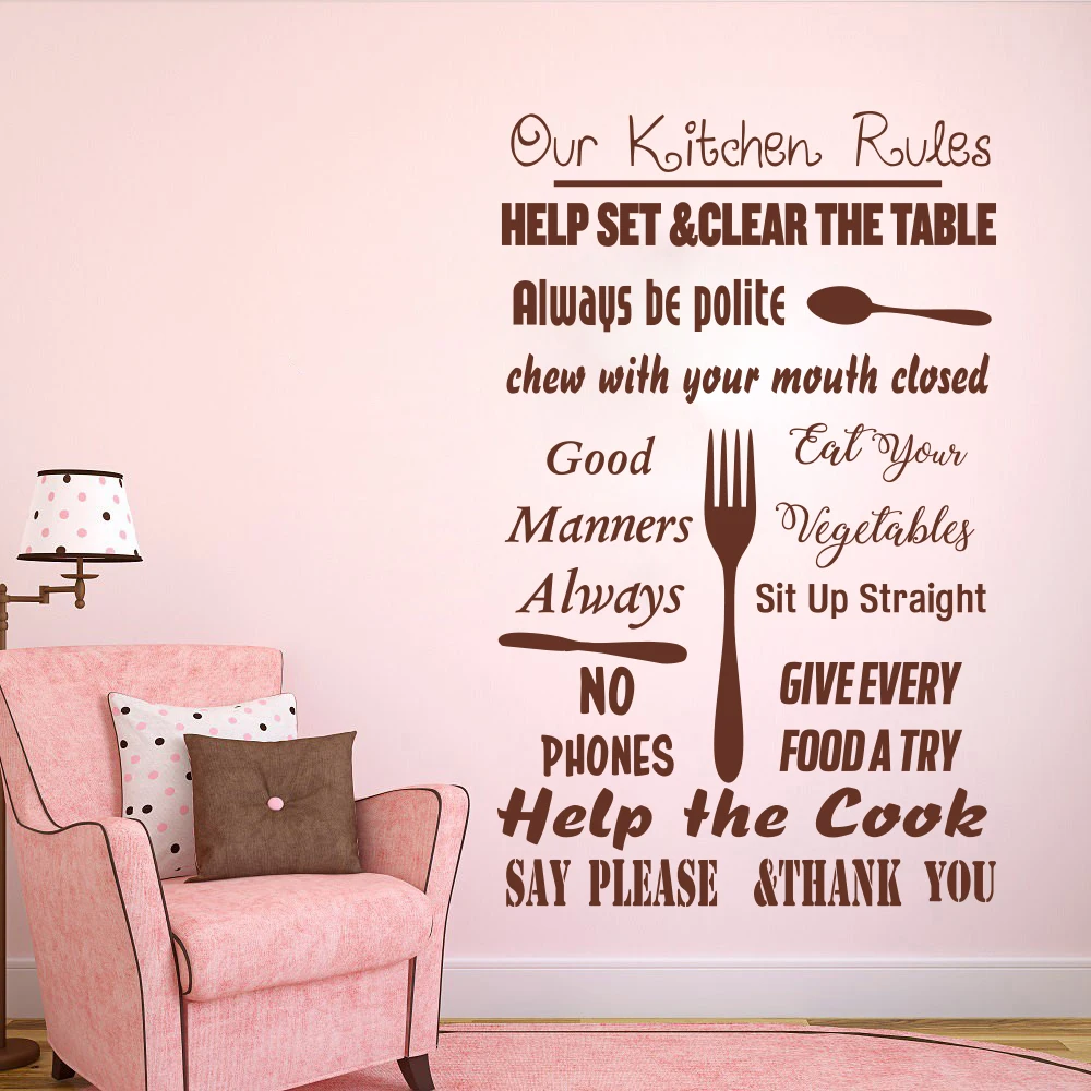 Kitchen Rules Quote Wall Sticker Decal Kitchen Rules Lettering Words Wall Decal Sticker Vinyl Wine Spoon fork Vinyl Dinning Room (3)
