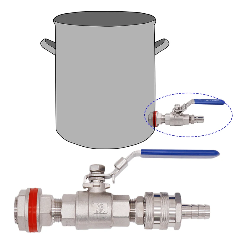 Бесшовный 304 ss шаровой клапан с быстроразъемным Fit 1/" ID шланг подходящие чайники для кипячения, домашнее оборудование
