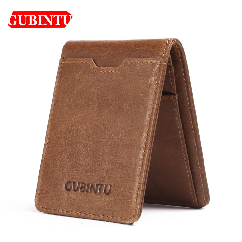 Gubintu رقيقة جلد أصلي للرجال محافظ حامل بطاقة متعددة الوظائف ضئيلة العلامة التجارية الرجال محفظة الأعمال عالية الجودة الرجال محافظ