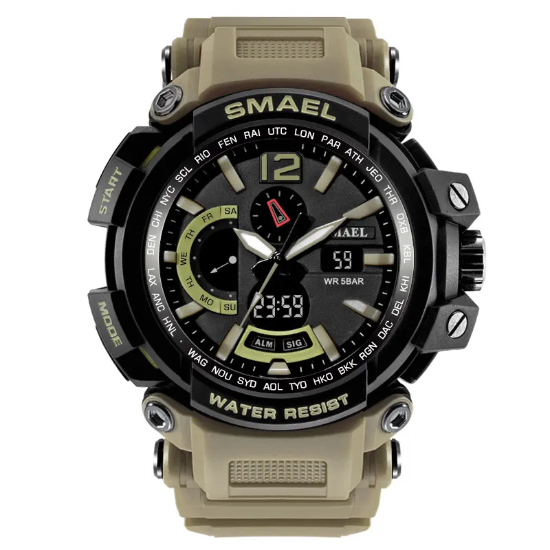 Новые военные часы водонепроницаемые 50 м S Shock Resitant спортивные часы saat цифровые часы мужские военные армейские 1702 большие мужские спортивные часы - Цвет: Kahki