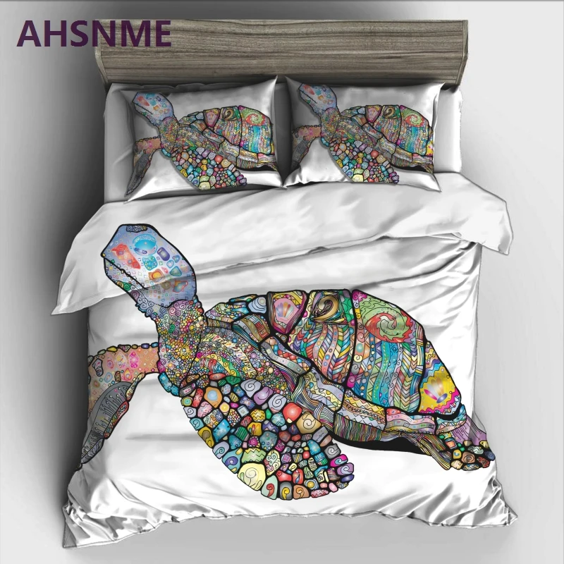 

AHSNME Colored Big Turtle Bedding Set High-definition Print Quilt Cover for RU AU EU US Size Market King Queen jogo de cama
