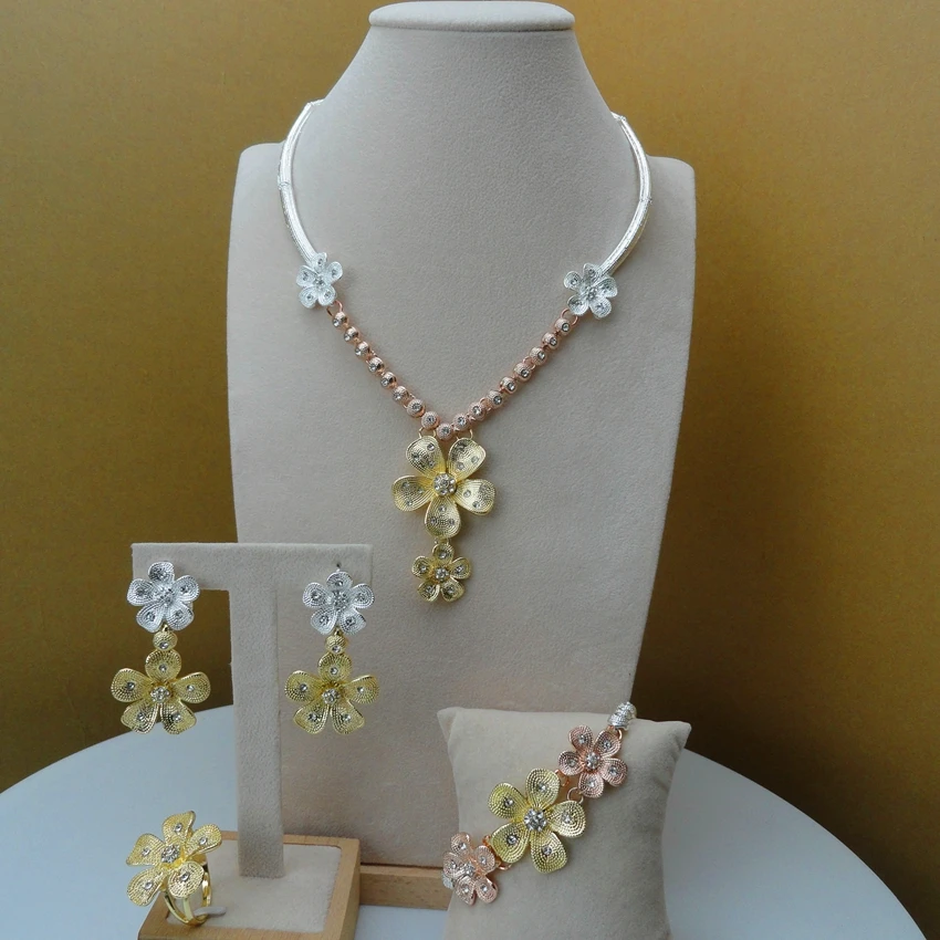 

2019 Unique Design Hot Sale Nigerian Women Gold Color Plated Jewelry Sets FHK5989