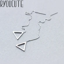 RYOUCUTE Настоящее серебро 925 пробы корейские длинные серьги треугольные для женщин Свадебные украшения Brincos Pendientes
