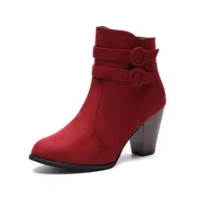 2019 Spring/Autumn Women Boots Martin Boots High Heels Ankle Fashion Flock Round Toe Hoof Heels Sexy Shoes Woman Plus Size 35-43 mljuese 2019 women mid calf boots kid suede gray color high heels letter autumn spring women martin boots casual boots size 40