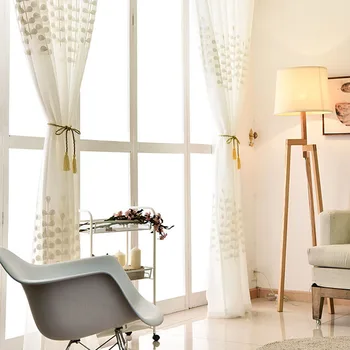 

{byetee} White All-Match Leaf Pattern Windows Screens Sheer Panels Curtains For Living Room Modern Bedroom Balcony Sheer Tulle