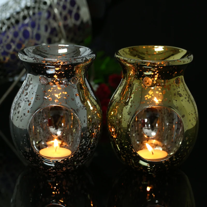 Free Shipping 1 X Handmade Retro Gold/Silver Glass Candle Holder
