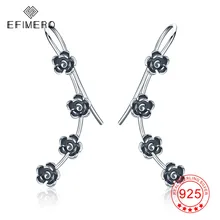 Роза цветок серьги-клаймберы 925 пробы серебряные Ретро Цветы Серьги-перевертыши Винтаж окисленный Сережка-гвоздик Ювелирная подарки