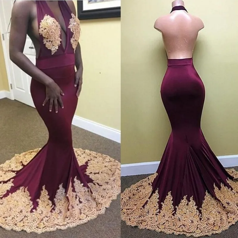 

Purple Long Evening Dresses Halter Backless Appliques Lace Appliques Evening Dress vestido de festa Sexy Long Formal Gowns