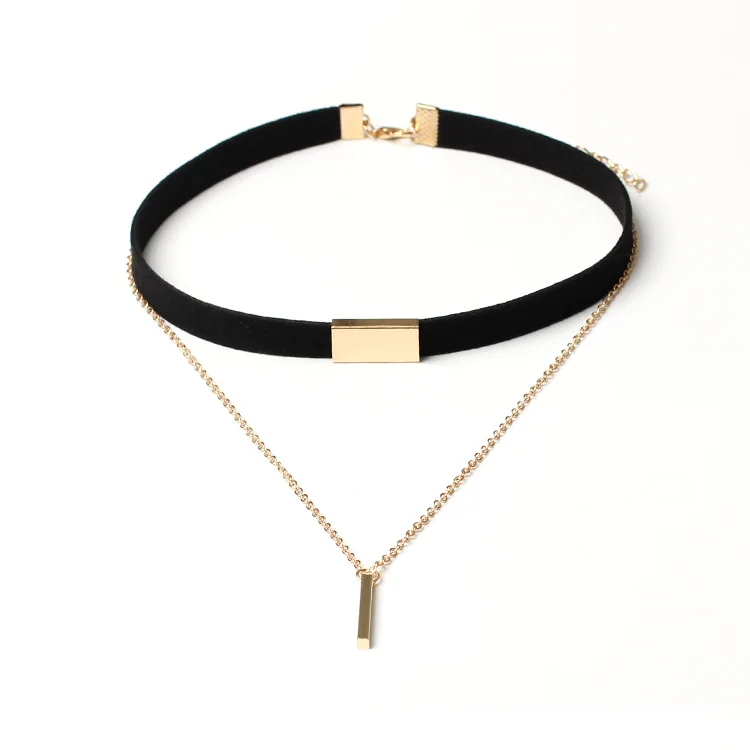 

Fashion Black Gold Leather Chain Double Chokers Collier Steampunk Neck Choker Necklace Women Collar Jewelry Gothic Chocker