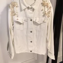 Весна и бусины из осенней коллекции джинсовая рубашка для женщин с длинным рукавом Джинсовая блузка женские топы с дырками Повседневная Верхняя одежда