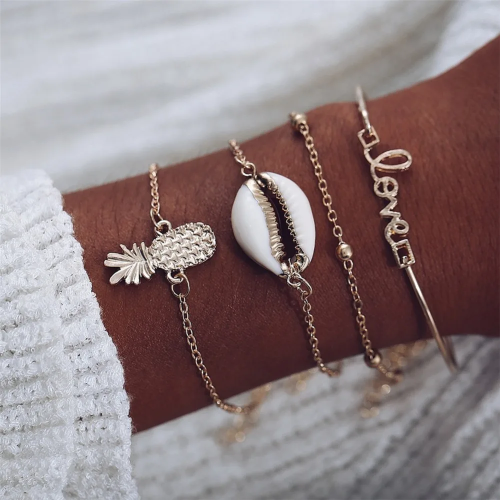 Женский браслет цепочка в виде ананаса богемном стиле Love Cowrie 4 шт./компл.|Цепочки и