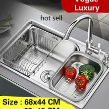 Посуда для кухни, одиночная корыта, раковина vogue, роскошная, 304, нержавеющая сталь,, 680x440/620x430 мм