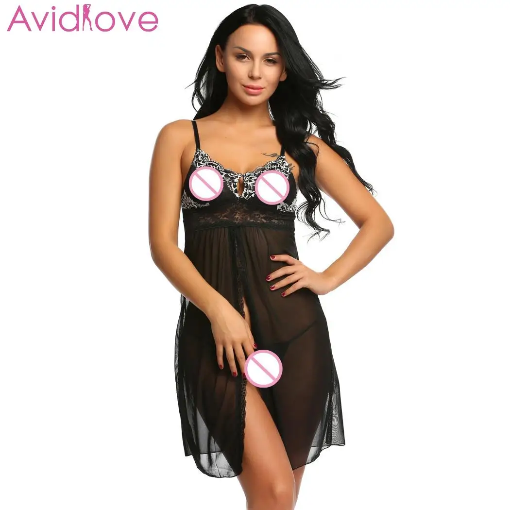 

Avidlove Women Sexy Lingerie Erotic Costumes Sexy Underwear Babydoll Dress Lace Open Front Sheer Chemise Mesh