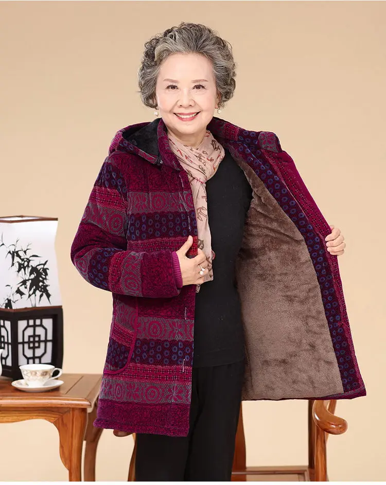 Новинка, Женская парка среднего возраста, стеганая куртка,, зимнее новое пальто для мамы, утепленная Теплая стеганая куртка с капюшоном и принтом