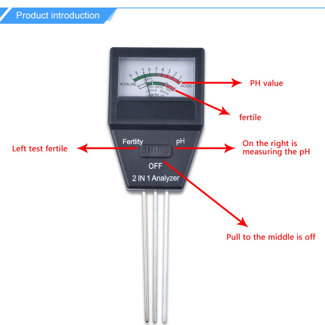 1 шт. 2 в 1 рН-метр почвы и тестер плодородия с 3 зондами идеальный инструмент для садоводства почвы