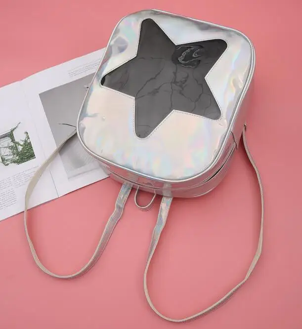 Женская Голограмма лазерная прозрачная звезда форма Kpop Ulzzang рюкзаки хараджуку Лолита Ita сумка Школьный ранец