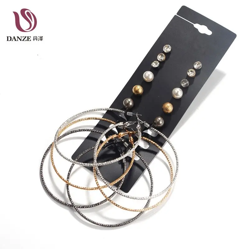 

DANZE Promotion 9 Pairs/lot Gold Color Metal Ball Crystal Mixed Stud Earrings Set For Women Female Jewelry Wholesale Price