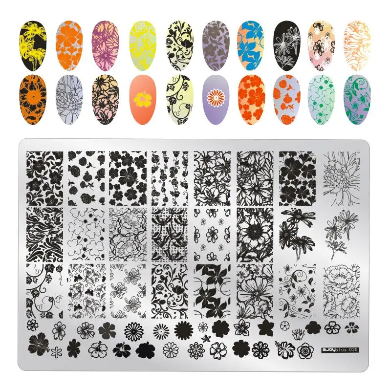 1 шт сухие цветы ногтей штамповки пластины-шаблоны Кружева листья изображения прямоугольный, для нейл-арта штамп пластины маникюрные трафареты инструменты - Цвет: plus035